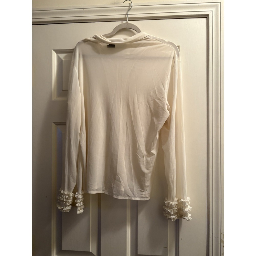 Vintage Cami Blouse XL Cream Ruffles Long Sleeve Button Up Sheer - Picture 5 of 5